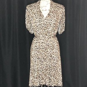 FRENCH CONNECTION Dress Viscose V-Neck 10 Medium Lg Animal Print Short Sleeve